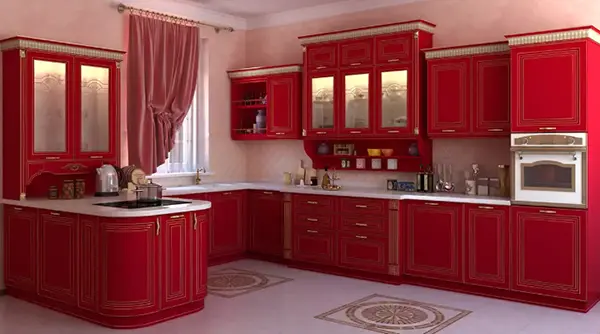 Красный цвет в интерьере кухни