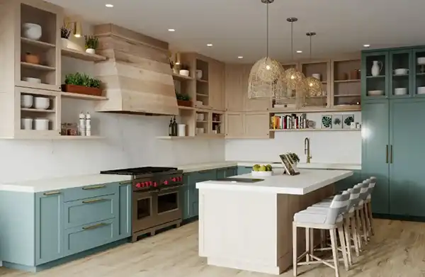 Двухцветные кухонные шкафы