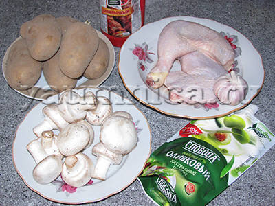 В духовке, Картошка с грибами, Куриное филе